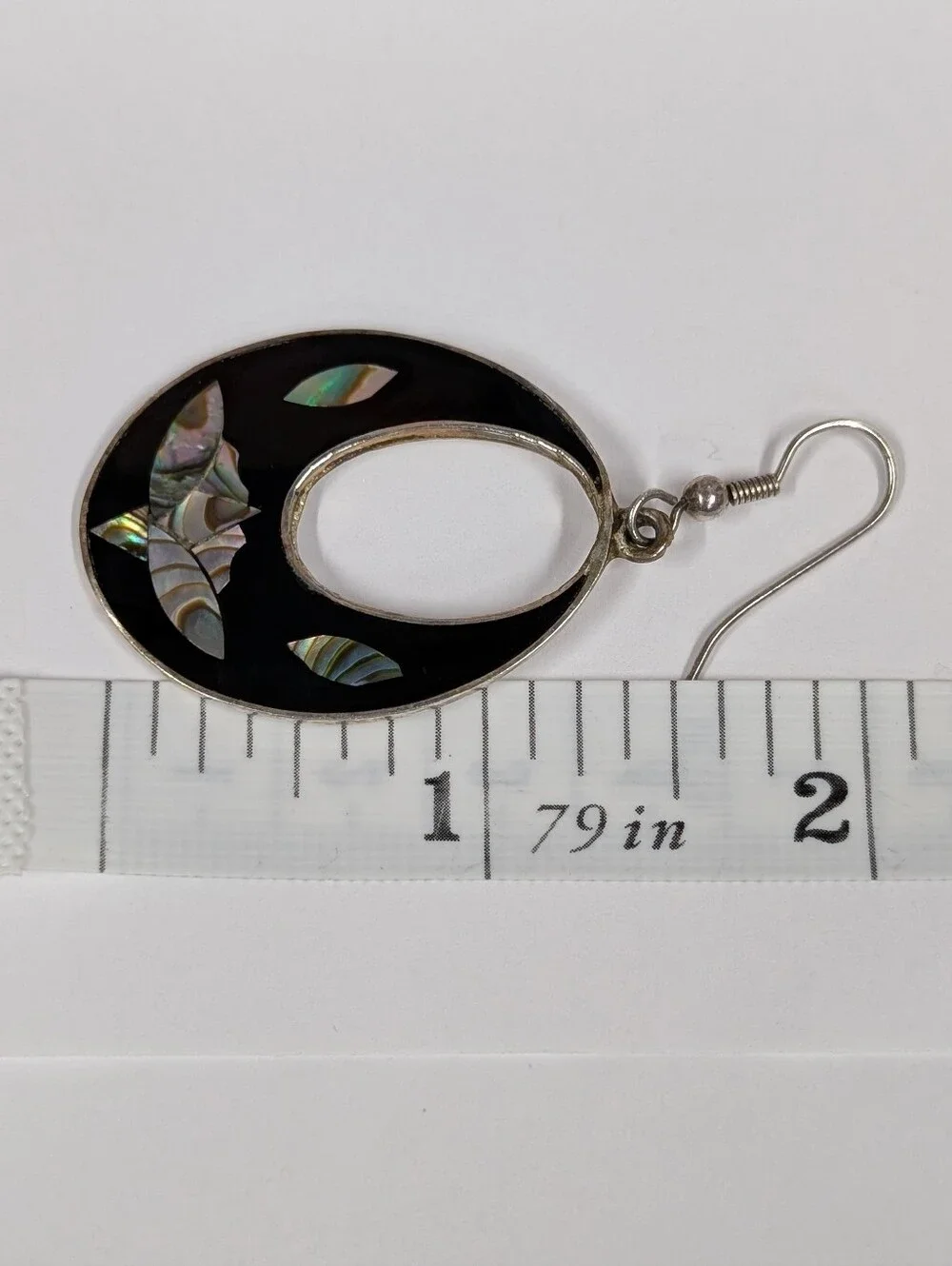 Vintage Alpaca Mexico Floral Drop Earrings Mother Of Pearl Abalone